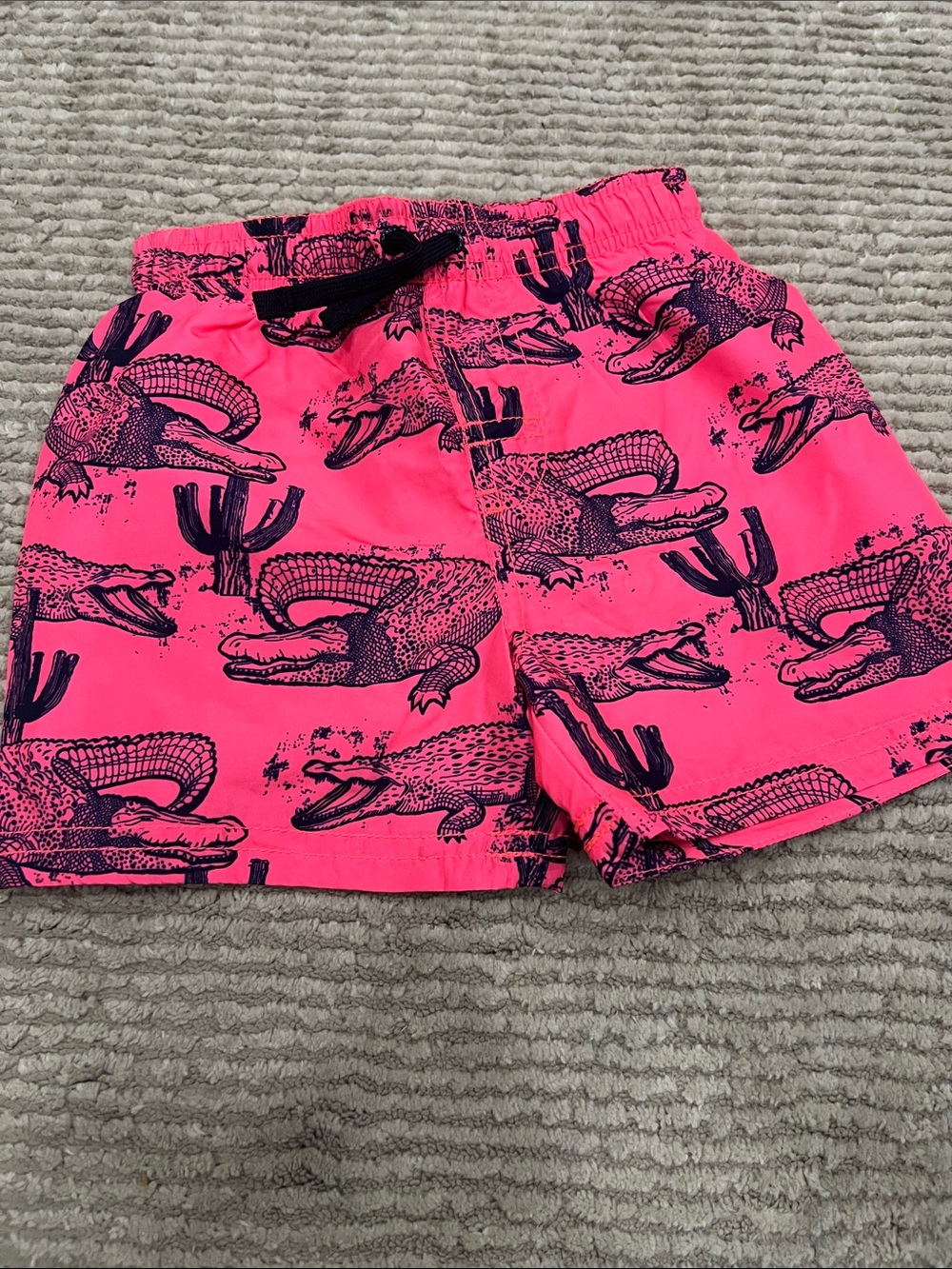 Kids Neon Pink Alligator Print Swim Shorts